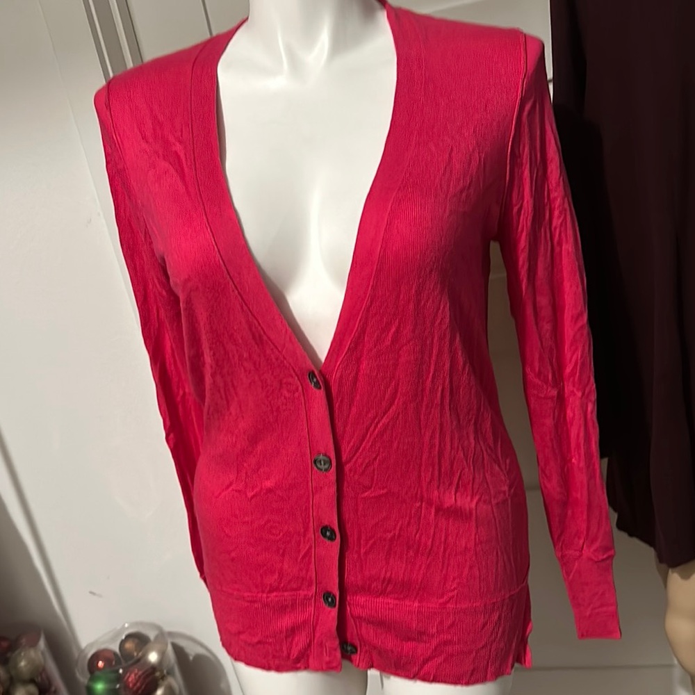 Vibrant Orange & Pink Cardigan Sweater with Long Sleeves & Relaxed Fit